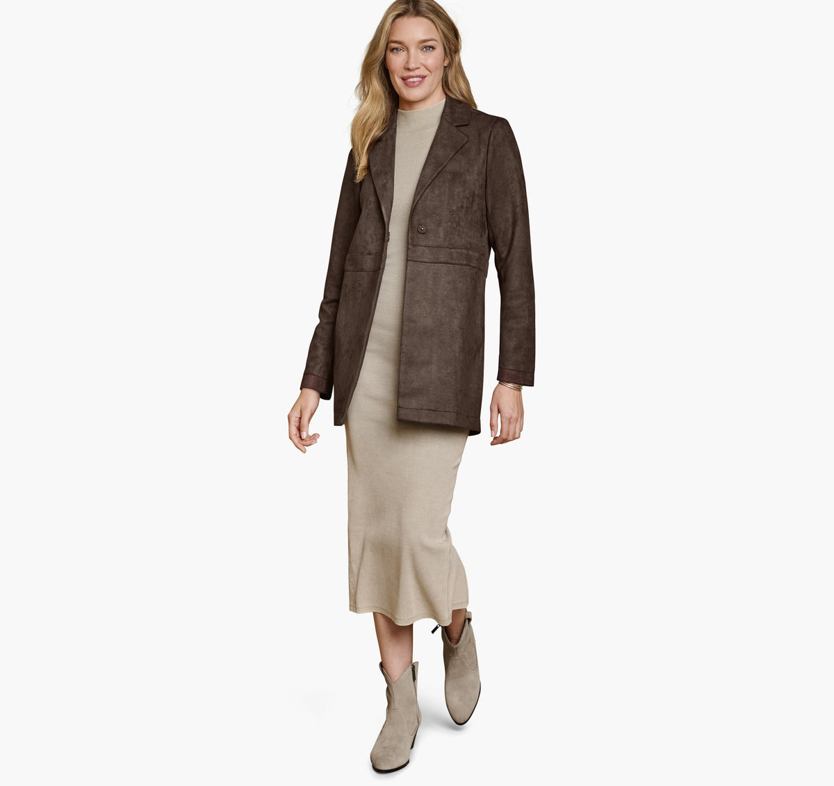 Women's Faux-Suede Long Blazer - Johnston Murphy