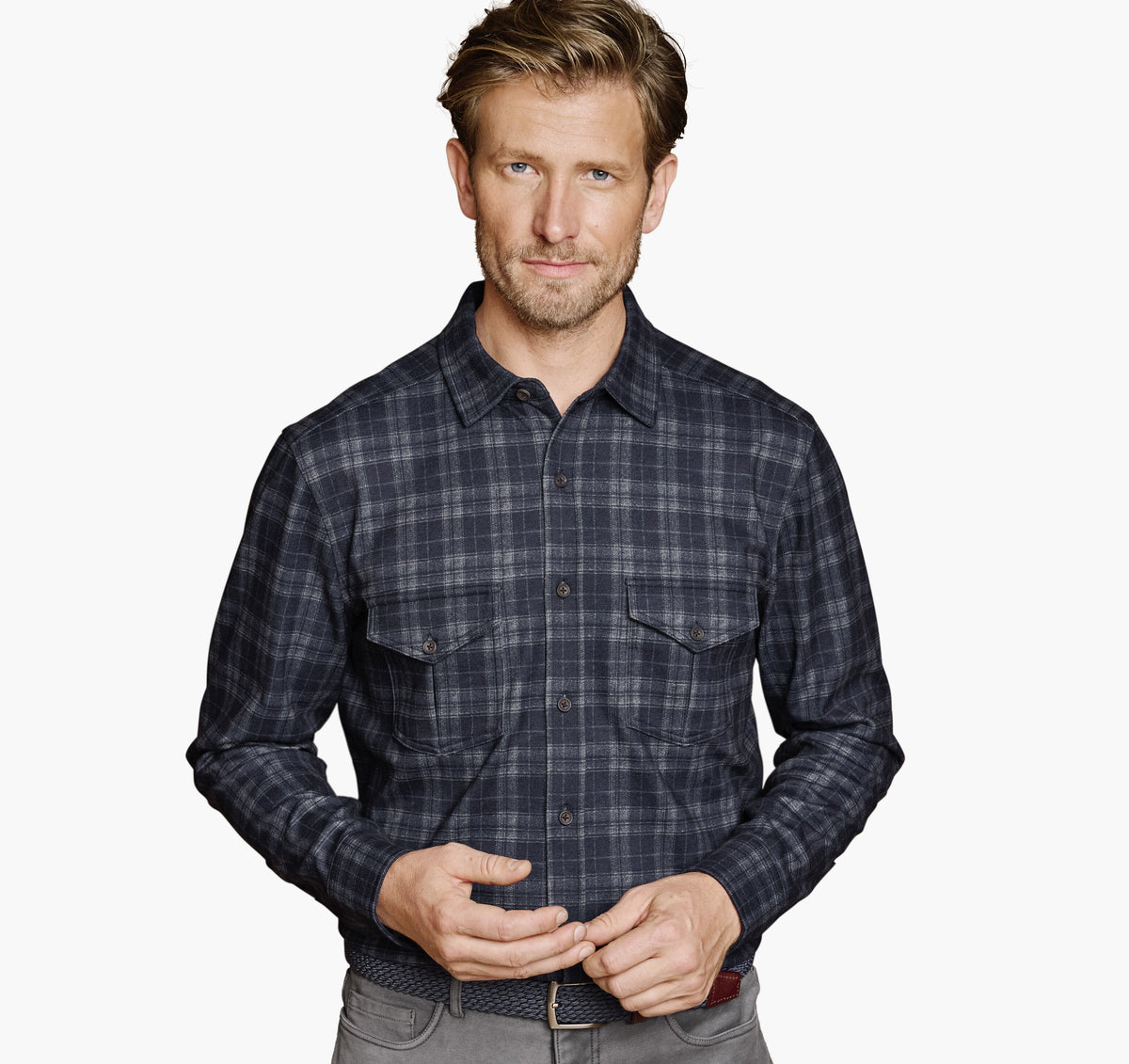Men's Button-Front Knit Shirt - Johnston Murphy