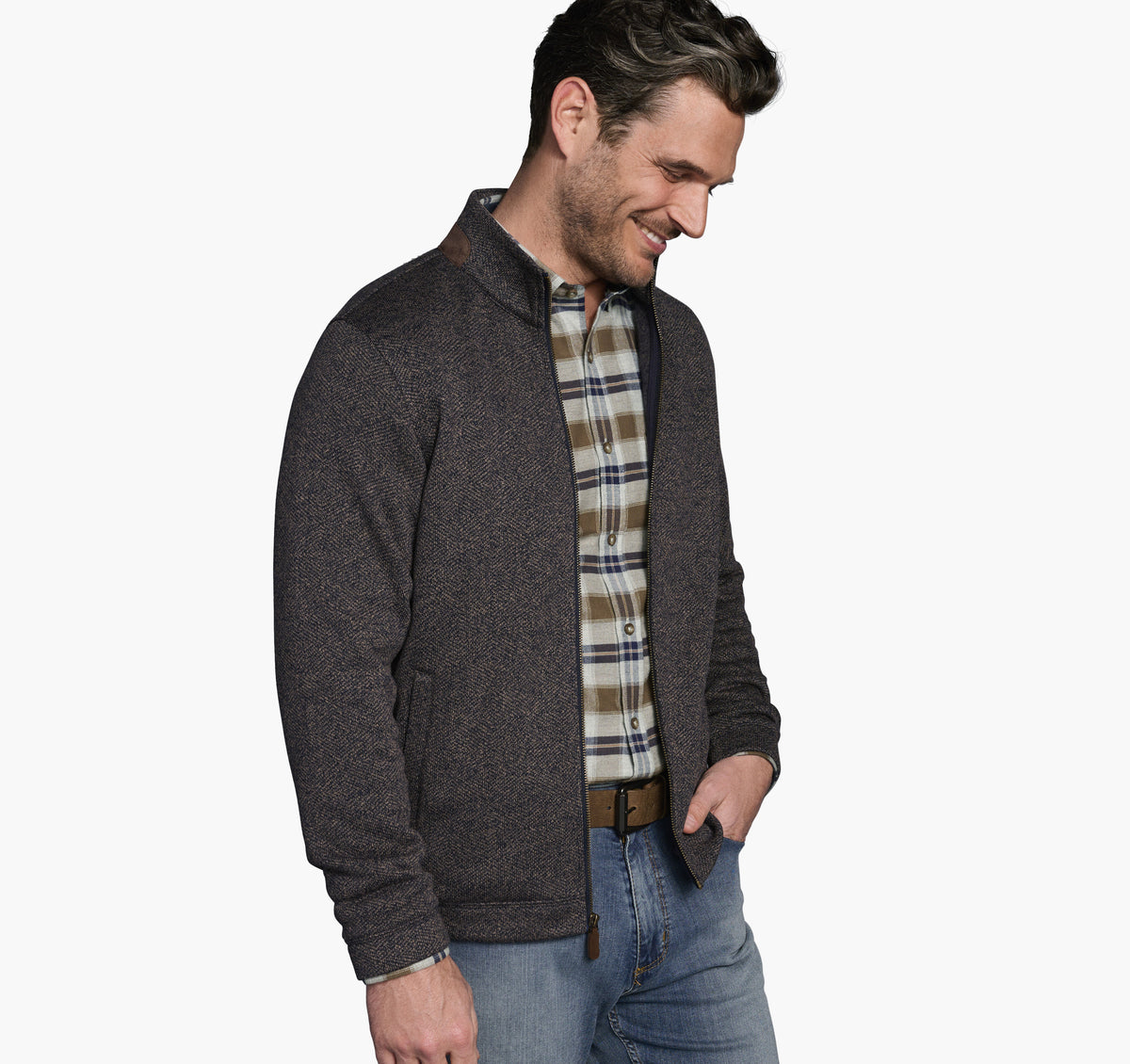 Men's Marled Ribbed Full Zip - Johnston Murphy