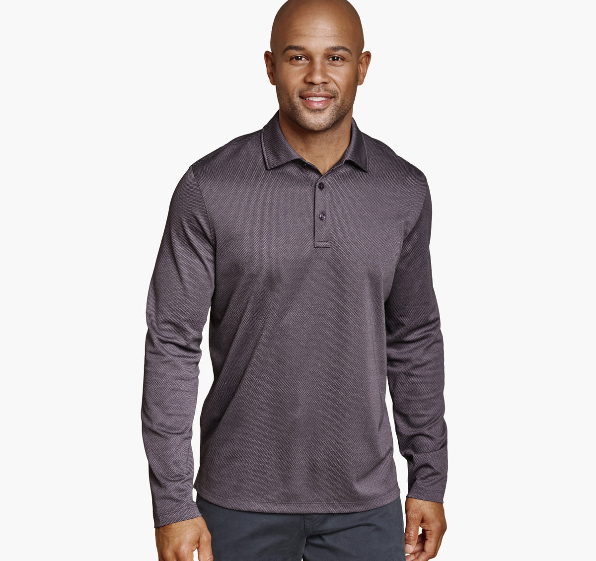Men's Knit Jacquard Long-Sleeve Polo - Johnston Murphy