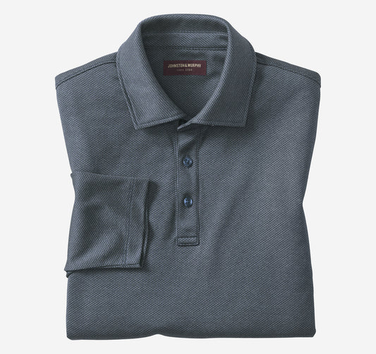 Men's Knit Jacquard Long-Sleeve Polo - Johnston Murphy