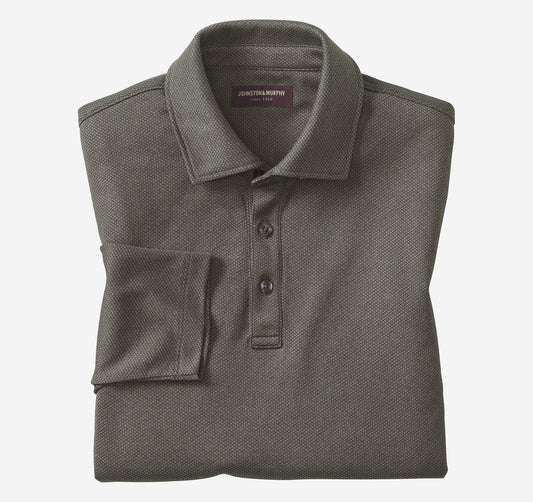Men's Knit Jacquard Long-Sleeve Polo - Johnston Murphy