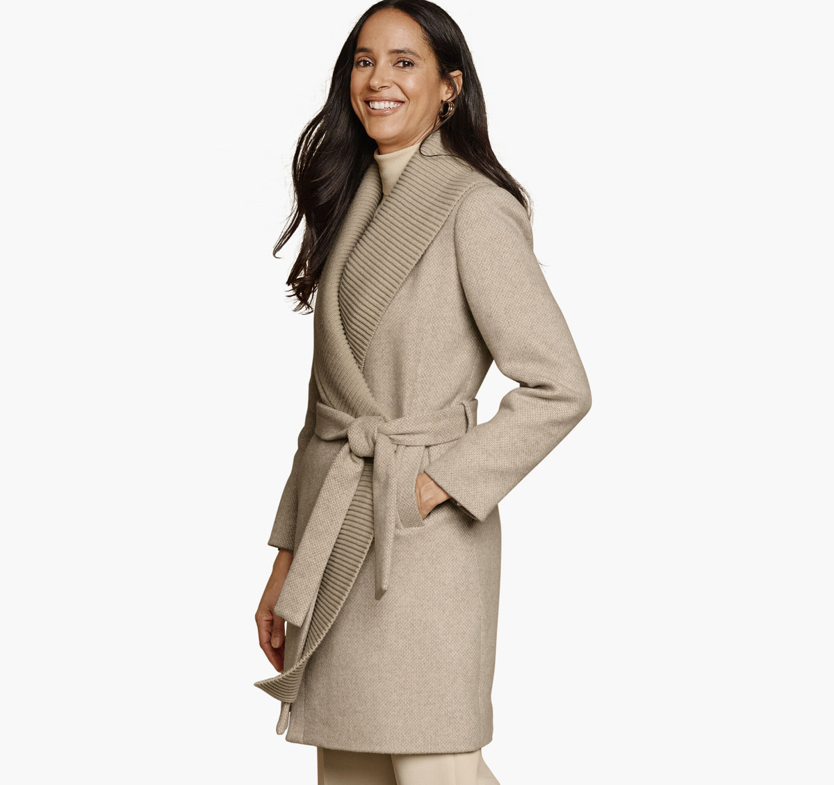 Women's Wool-Blend Coat with Removable Knit Collar - Johnston Murphy
