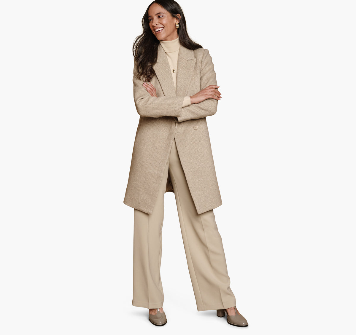 Women's Wool-Blend Coat with Removable Knit Collar - Johnston Murphy