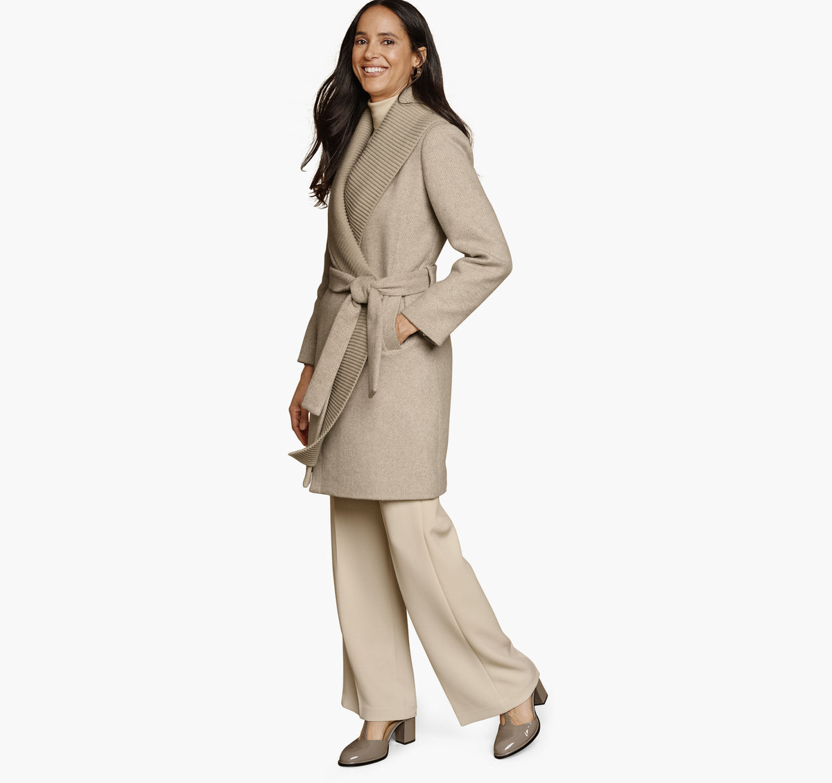 Women's Wool-Blend Coat with Removable Knit Collar - Johnston Murphy