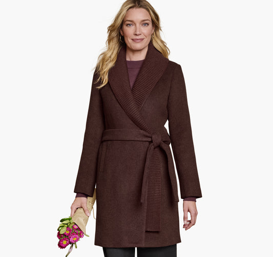 Women's Wool-Blend Coat with Removable Knit Collar - Johnston Murphy