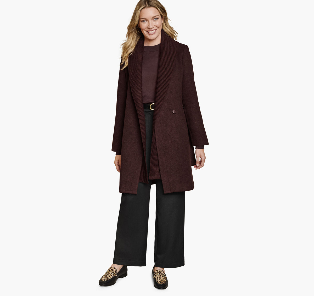 Women's Wool-Blend Coat with Removable Knit Collar - Johnston Murphy