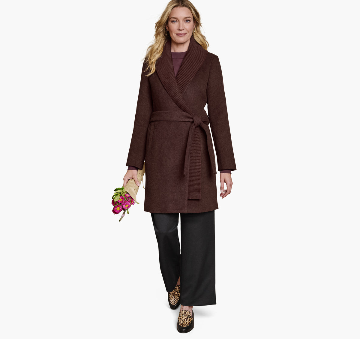 Women's Wool-Blend Coat with Removable Knit Collar - Johnston Murphy
