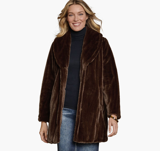 Women's Textured Faux-Fur Coat - Johnston Murphy