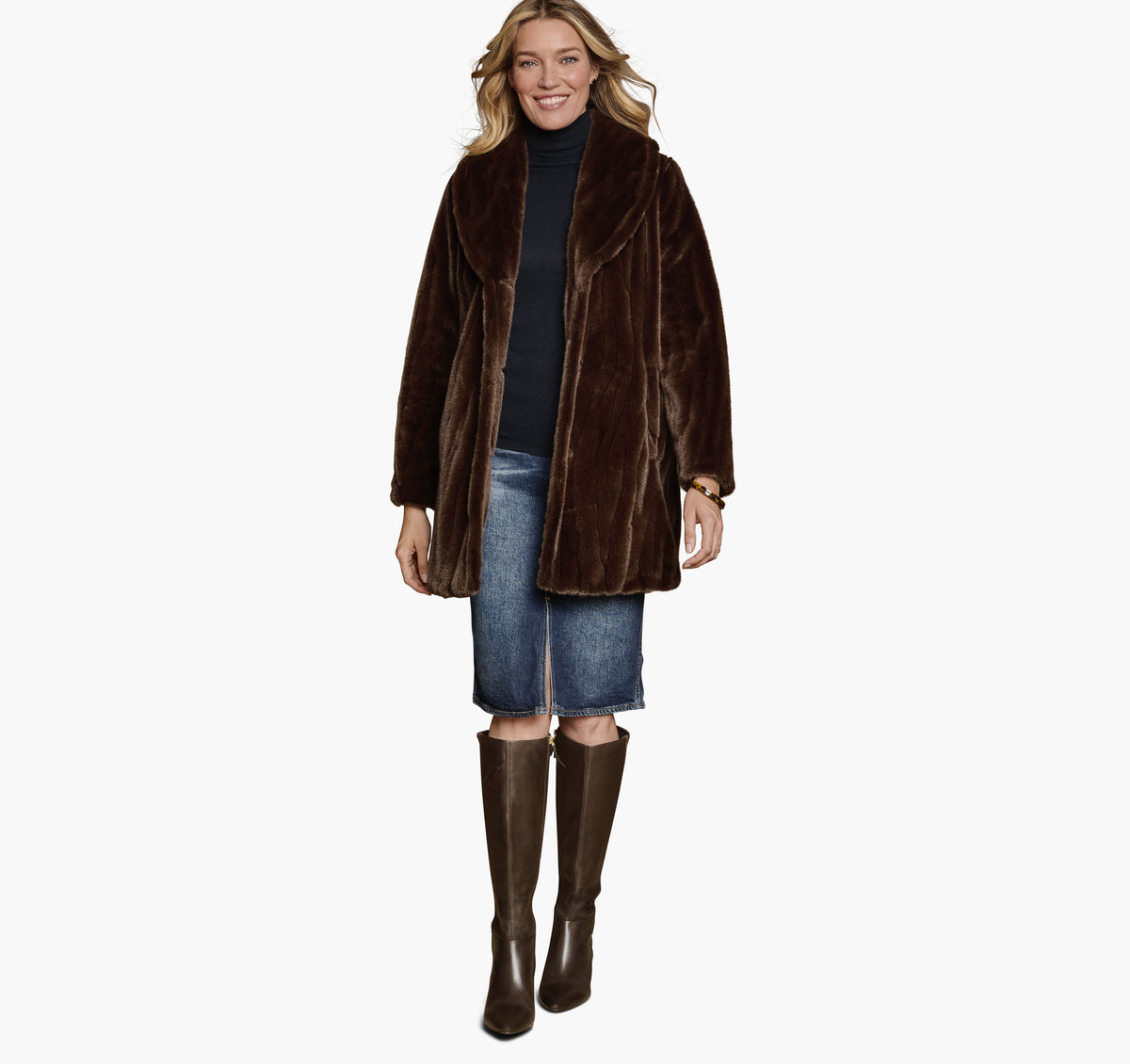 Women's Textured Faux-Fur Coat - Johnston Murphy