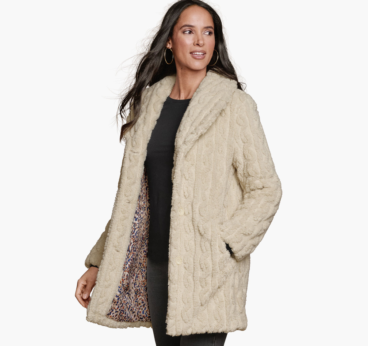 Women's Cable Faux-Fur Coat - Johnston Murphy