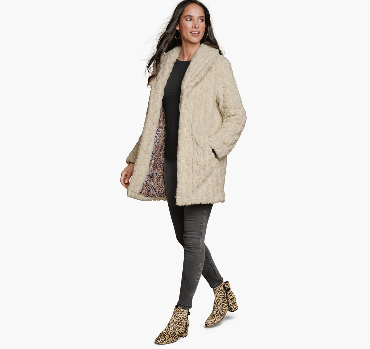 Women's Cable Faux-Fur Coat - Johnston Murphy