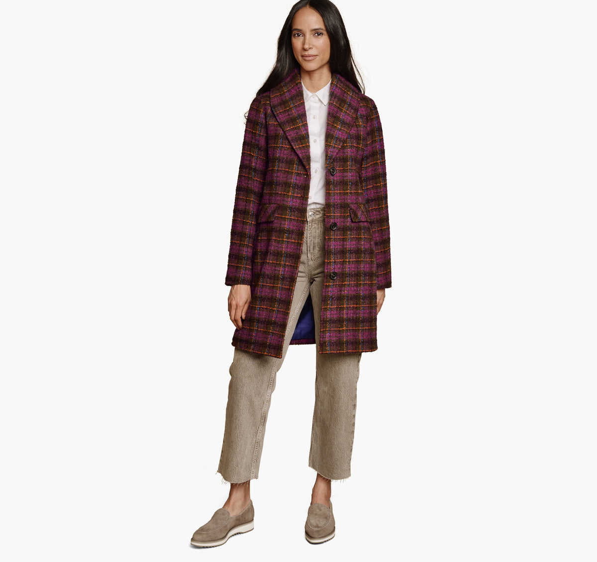 Women's Shawl Collar Plaid Coat - Johnston Murphy