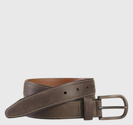 Men's Oiled Contrast Stitched Belt - Johnston Murphy