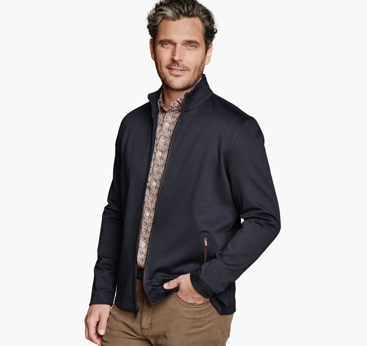 Men's Textured Solid Full Zip - Johnston Murphy