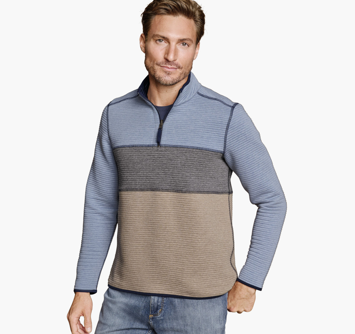 Men's Reversible Colorblock Channel-Quilted Quarter-Zip - Johnston Murphy