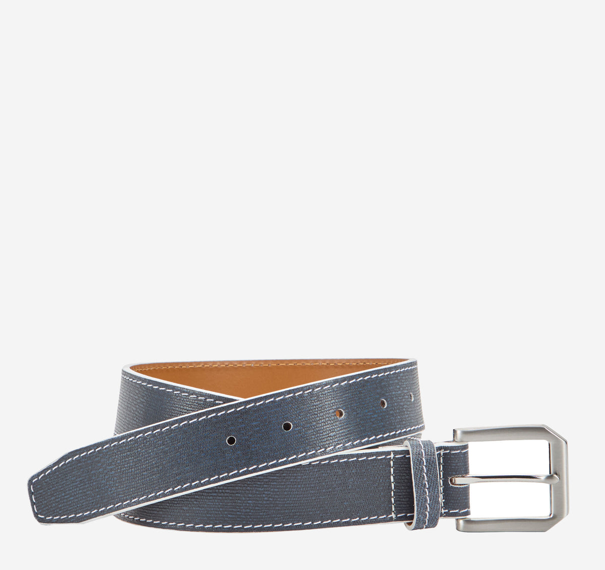 Men's White-Edged Textured Leather Belt - Johnston Murphy